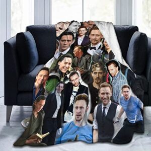 hamklla tom hiddleston collage throw blankets warm flannel ultra-soft micro fleece blanket ,for bedding,couch,sofa,bed, black, 50”x40”