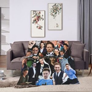 Hamklla Tom Hiddleston Collage Throw Blankets Warm Flannel Ultra-Soft Micro Fleece Blanket ,for Bedding,Couch,Sofa,Bed, Black, 50''x40''