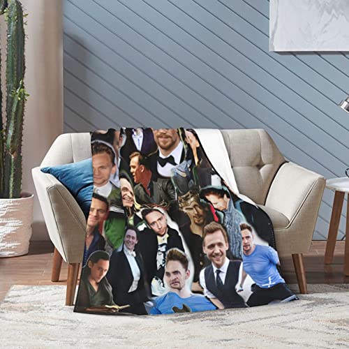 Hamklla Tom Hiddleston Collage Throw Blankets Warm Flannel Ultra-Soft Micro Fleece Blanket ,for Bedding,Couch,Sofa,Bed, Black, 50''x40''