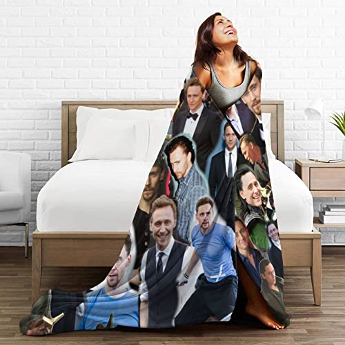 Hamklla Tom Hiddleston Collage Throw Blankets Warm Flannel Ultra-Soft Micro Fleece Blanket ,for Bedding,Couch,Sofa,Bed, Black, 50''x40''