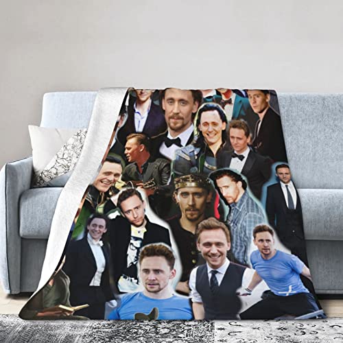 Hamklla Tom Hiddleston Collage Throw Blankets Warm Flannel Ultra-Soft Micro Fleece Blanket ,for Bedding,Couch,Sofa,Bed, Black, 50''x40''