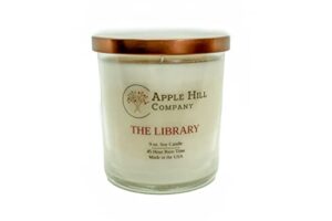 apple hill company natural soy candle – the library (teak-wood, cedar, and sandalwood) 9 oz. | ~45 hour burn time