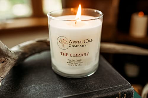 Apple Hill Company Natural Soy Candle - The Library (Teak-Wood, Cedar, and Sandalwood) 9 oz. | ~45 Hour Burn Time