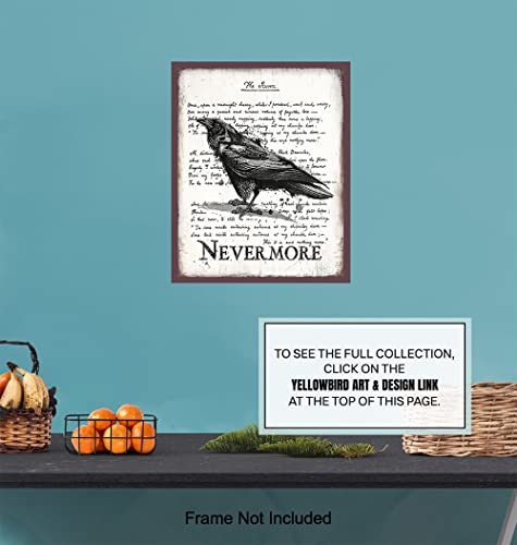 The Raven Wall Art & Decor - Nevermore - Edgar Allan Poe Gift - Goth Room Decor - Gothic Home Decor - Creepy Poem Poetry Wall Art - Vintage Rustic Decoration - Retro Style Poster Print 8x10 UNFRAMED