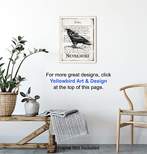 The Raven Wall Art & Decor - Nevermore - Edgar Allan Poe Gift - Goth Room Decor - Gothic Home Decor - Creepy Poem Poetry Wall Art - Vintage Rustic Decoration - Retro Style Poster Print 8x10 UNFRAMED