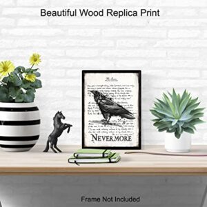 The Raven Wall Art & Decor - Nevermore - Edgar Allan Poe Gift - Goth Room Decor - Gothic Home Decor - Creepy Poem Poetry Wall Art - Vintage Rustic Decoration - Retro Style Poster Print 8x10 UNFRAMED