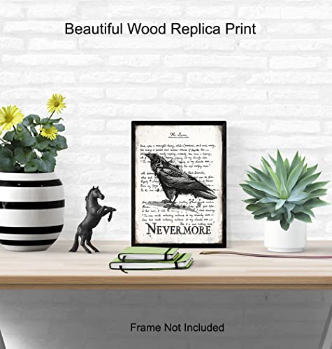 The Raven Wall Art & Decor - Nevermore - Edgar Allan Poe Gift - Goth Room Decor - Gothic Home Decor - Creepy Poem Poetry Wall Art - Vintage Rustic Decoration - Retro Style Poster Print 8x10 UNFRAMED