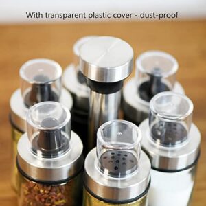 Spinning Spice Rack Organizer with 6 Bottles, Oil and Vinegar Dispenser Set , Stainless Steel Salt and Pepper Shaker Sets with Rotating Holder