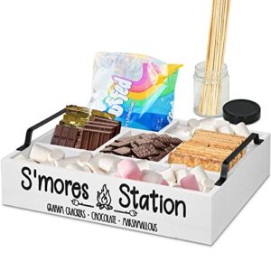 unistyle s’mores station box s’mores bar holder s’mores tray station for smores kit,s’mores caddy organizer for tabletop with glass jar and sticks camping bbq gift