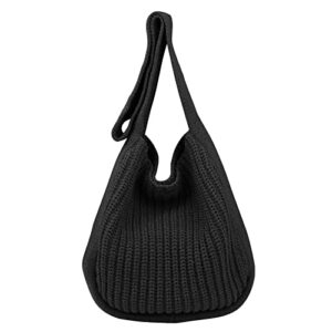 Women's Crocheted Crossbody Tote Hobo Bag, Knitted Shoulder Handbag, Aesthetic Handmade Cute Purse, Knit Crochet Bag(#1320Black)