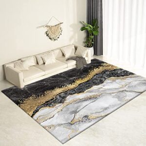abstract modern marble area rug, black and gold marble rugs floor carpet, indoor non-slip rug for room sofa living room mat bedroom home decor floor mats 6.6′ x 5.3′