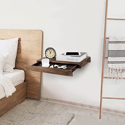 Floating Shelves with Drawer,Rustic Floating Nightstand with Drawer,Wood Wall Mounted Floating Drawers for Wall Shelf Bedroom Bedside LivingRoom,Decor Shelves Set of 1
