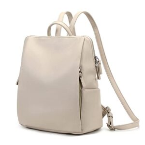 loradi lightweight soft pu leather backpack purse for women, anti-theft travel bag, beige