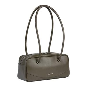amazing song shoulder bag for women, top handle tote designer handbag boston satchel, genuine leather, smiley pillow bag matcha chocolate