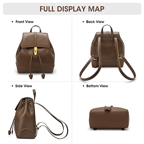 Kattee Genuine Leather Backpack Purse for Women Fashion Rucksack Ladies School Shoulder Bag Medium Size Adjustable Straps