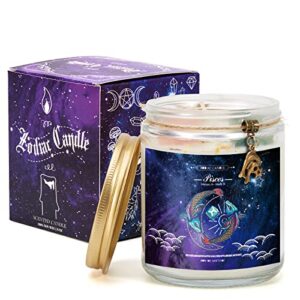 zodiac candles – pisces candle, astrology gifts for women, crystal candles gifts,zodiac gifts,february-march birthday gifts, pisces gifts,horoscope scented candles with crystals inside-7oz…