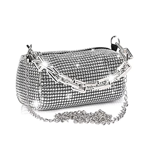 KIINO Silver Purse Rhinestone Purse Silver Clutch Silver Bag Sparkly Purse Crossbody Shoulder