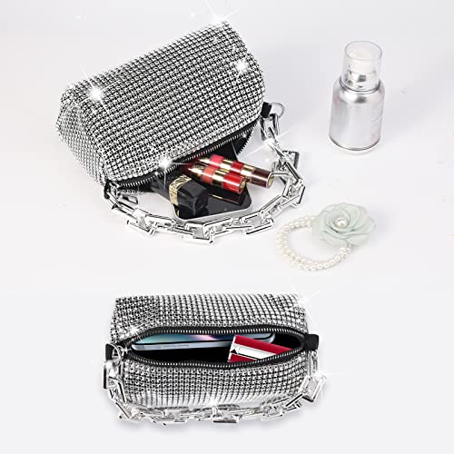 KIINO Silver Purse Rhinestone Purse Silver Clutch Silver Bag Sparkly Purse Crossbody Shoulder