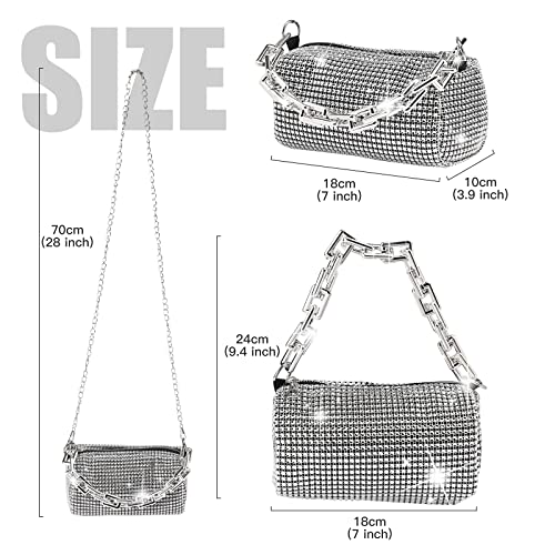 KIINO Silver Purse Rhinestone Purse Silver Clutch Silver Bag Sparkly Purse Crossbody Shoulder