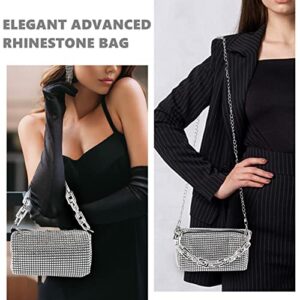 KIINO Silver Purse Rhinestone Purse Silver Clutch Silver Bag Sparkly Purse Crossbody Shoulder