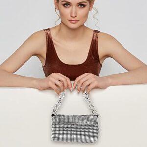 KIINO Silver Purse Rhinestone Purse Silver Clutch Silver Bag Sparkly Purse Crossbody Shoulder