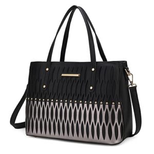 mkf collection tote handbag for women – top-handle color block vegan leather purse