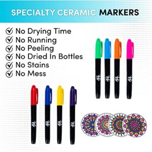 Color Your Own Coaster Mandalas with Markers | 8 Absorbent Ceramic Discs w/Cork Base for Drinks | Gift Arts and Crafts DIY Kit for Adults, Hobby, Beginners, Kids, Teens, Seniors, Women, Elderly