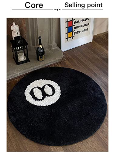 VUUEAN Round Towel Fun 8 Ball for Beach Pool Surfing Outdoor Yoga Black Area Rug, Billiard Pool Eight Ball Carpet (Black, 39.37 * 39.37)