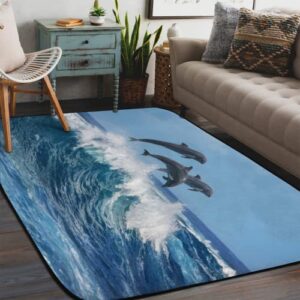 area rugs for living room 5×7 feet sea ocean cute dolphin floor mat rug non slip modern soft carpet for kids room bedroom dorm nursery home decor indoor outdoor