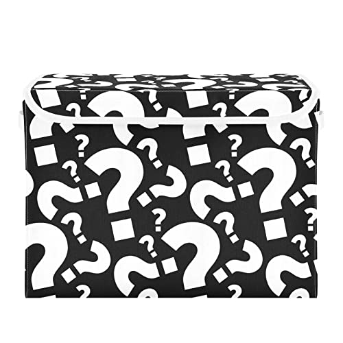 Kigai Question Mark Pattern Lidded Home Storage Bins, Foldable Storage Basket with Double Handle, Flip-Top Storage Box for Toys Clothes Documents