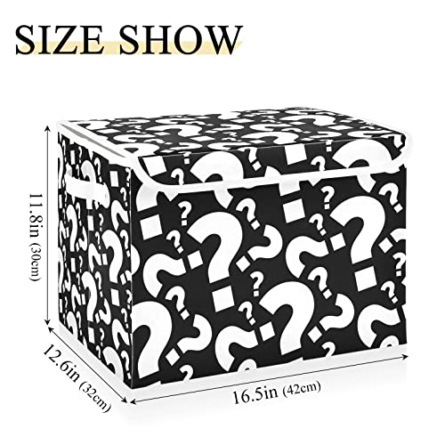 Kigai Question Mark Pattern Lidded Home Storage Bins, Foldable Storage Basket with Double Handle, Flip-Top Storage Box for Toys Clothes Documents