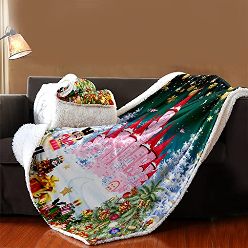 YIJIN Christmas Reversible Sherpa Fleece Blanket All Seasons Cozy,Cartoon Castle Winter Snowflakes Throw Blanket, Ultra Soft Warm Patterned Plush Blanket,Throw Size