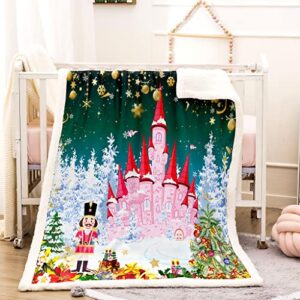 YIJIN Christmas Reversible Sherpa Fleece Blanket All Seasons Cozy,Cartoon Castle Winter Snowflakes Throw Blanket, Ultra Soft Warm Patterned Plush Blanket,Throw Size