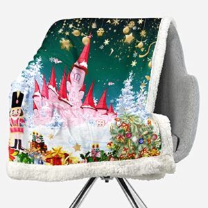 YIJIN Christmas Reversible Sherpa Fleece Blanket All Seasons Cozy,Cartoon Castle Winter Snowflakes Throw Blanket, Ultra Soft Warm Patterned Plush Blanket,Throw Size