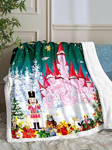 YIJIN Christmas Reversible Sherpa Fleece Blanket All Seasons Cozy,Cartoon Castle Winter Snowflakes Throw Blanket, Ultra Soft Warm Patterned Plush Blanket,Throw Size