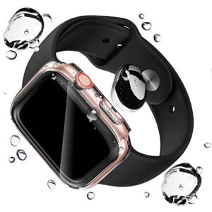 oxwallen waterproof case fit for apple watch series 8/7 45mm with bulit-in 9h tempered glass screen protector, rugged protective [anti-fog ] [full coverage] [touch sensitive] case for iwatch, clear