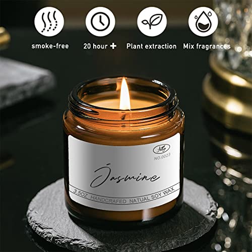 Jasmine Scented Candles, Natural Soy Candle for Home Scented, Hand-Poured Jar Candle, Gifts for Women/Men/Families/Friend/Colleague, as Birthday/Holiday/Relaxation Gifts (3.5oz)