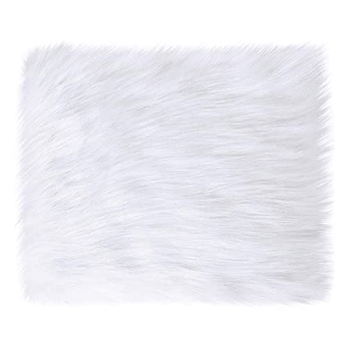 Qiolyiee White Faux Fur Plush Cushion Fluffy Small Area Rug, Luxury Background for Small Items/Jewelry/Nail Art Desk Photos, Product Display & Home Decor (Rectangle - 15 x 12 Inches)