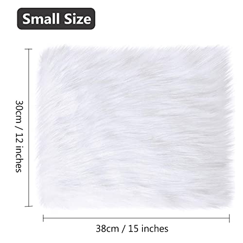 Qiolyiee White Faux Fur Plush Cushion Fluffy Small Area Rug, Luxury Background for Small Items/Jewelry/Nail Art Desk Photos, Product Display & Home Decor (Rectangle - 15 x 12 Inches)