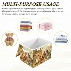 Kigai Rooster Lidded Home Storage Bins, Foldable Storage Basket with Double Handle, Flip-Top Storage Box for Toys Clothes Documents