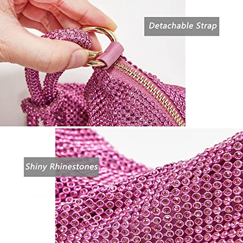 miscloder Rhinestone Purses for Women Evening Sparkly Gold Clutch Purse Chic Silver Hobo Bag for Wedding Party Prom (Pink)