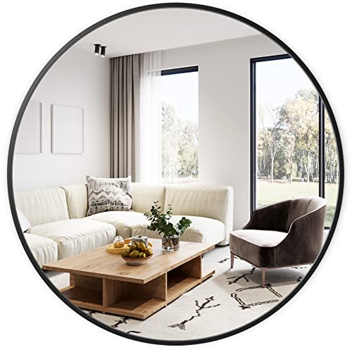 EMI HOME Black Round Mirror for Wall, 20 Inch Round Bathroom Mirror, Black Circle Mirror for Wall with Brushed Black Aluminum Frame, Circular Large Round Black Mirror