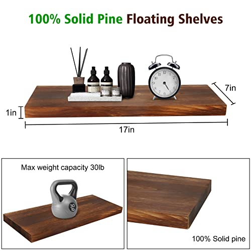 iiidol Wood Floating Shelves Set of 3, Rustic Shelves Wooden Display Shelf with Invisible Brackets-16 L x 6.7" D Wall Mounted Shelf for Living Room Bedroom Kitchen Bathroom Farmhouse (3, Small)