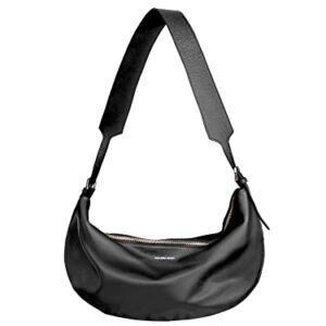 Amazing Song Hobo Cescent Crossbody Bag for Women, Sling Croissant Shoulder Bag Soft Leather Half Moon Black