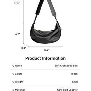 Amazing Song Hobo Cescent Crossbody Bag for Women, Sling Croissant Shoulder Bag Soft Leather Half Moon Black