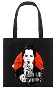 wednesday canvas bag nevermore for school wednesday addams tote bag hot topic women 2022 (black 5, one size)
