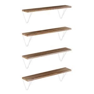 Wallniture Colmar Floating Shelves Living Room Decor Bathroom Organizer Bedroom Decor Bookshelf for Office Kitchen Organization Burnt, White Bracket Set of 4