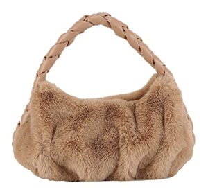 tote bag women cozy fuffy fleece plush trendy shoulder bag quilted casual soft warm handbag purse