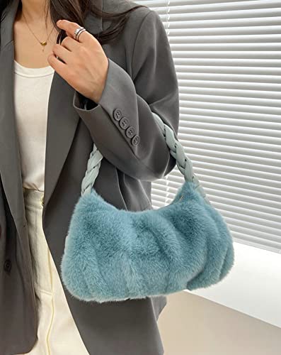 Tote Bag Women Cozy Fuffy Fleece Plush Trendy Shoulder Bag Quilted Casual Soft Warm Handbag Purse