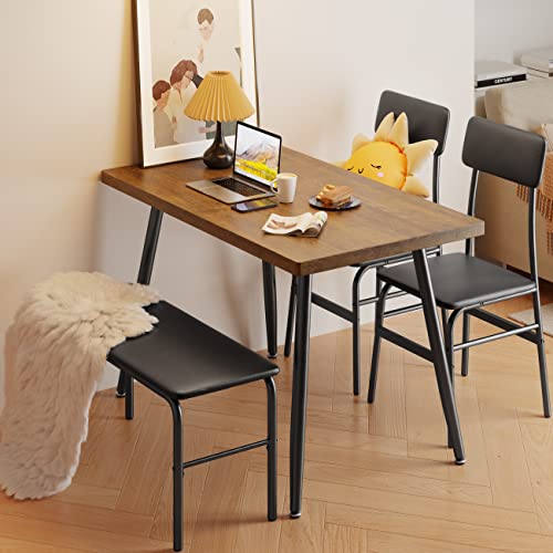 Gizoon Dining Table Set for 4, Kitchen Dining Table with Bench and 2 Chairs for Small Space, Apartment, Retro Brown